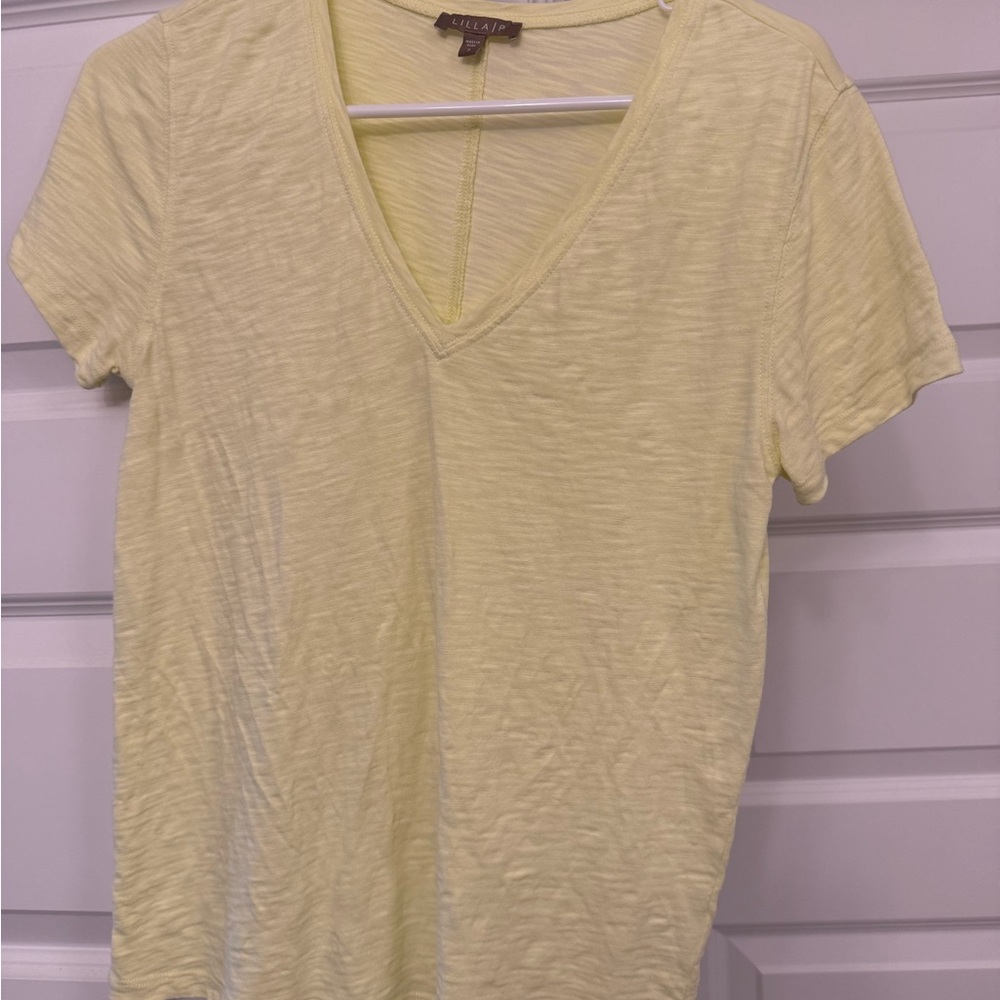 Lilla P Light Yellow V-Neck Short Sleeve Tee